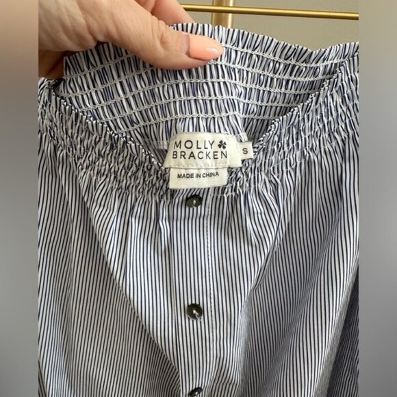 Molly Bracken Navy White Striped Off Shoulder Tunic Top Small Nautical Resort We - Picture 7 of 7